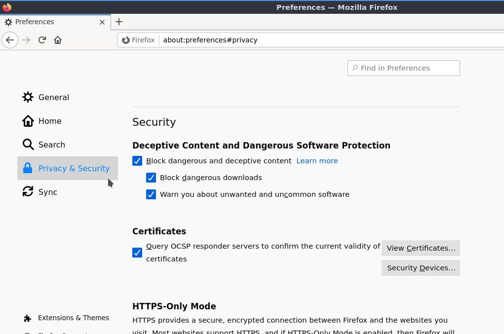 Security settings